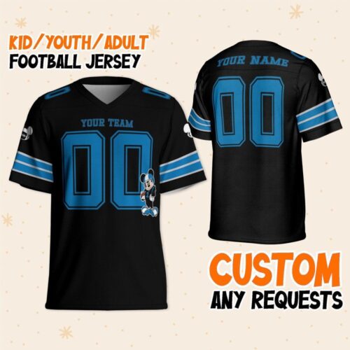 Custom Mickey Super Lions Sport Classic Black Football V-Neck Jersey For Fans Family