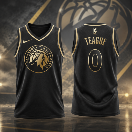 Custom Printed Men's Minnesota Timberwolves Jeff Teague Golden Edition Basketball Jersey Black