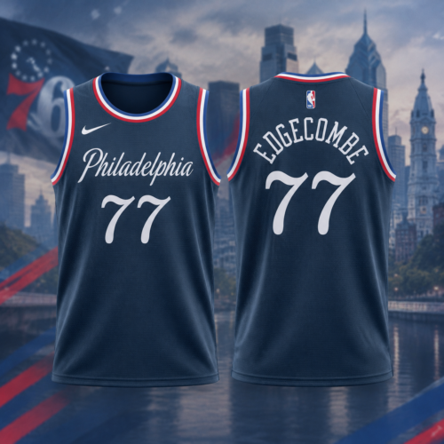 Custom Printed Philadelphia 76ers City Edition Basketball Jersey #77 Navy