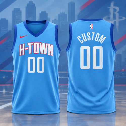 Custom Printed Houston Rockets Blue 2020-21 City Basketball Jersey H-Town