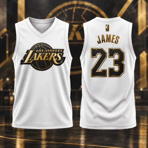 Custom Printed Men's Los Angeles Lakers #23 LeBron James Golden Edition Basketball Jersey Black