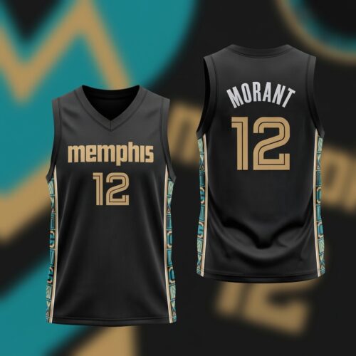 Custom Printed Memphis Grizzlies Ja Morant Black Basketball Jersey 2020-21