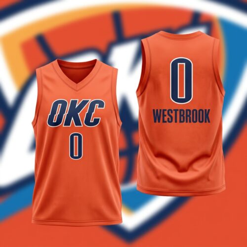 Custom Printed NBA Thunder Russell Westbrook #0 Sunset Basketball Jersey