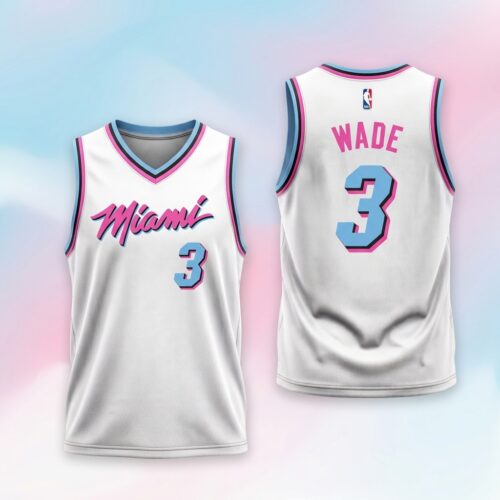 Custom Printed NBA Heat Dwyane Wade #3 City Edition White Basketball Jersey