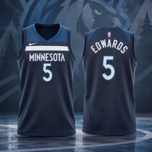Anthony Edwards Minnesota Timberwolves Unisex Printed Basketball Jersey – Icon Edition – Navy