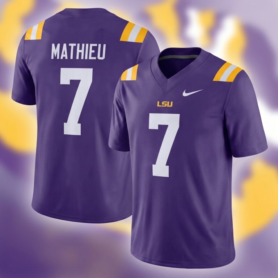 Custom Printed Tyrann Mathieu LSU Tigers College Football Purple Men's Jersey
