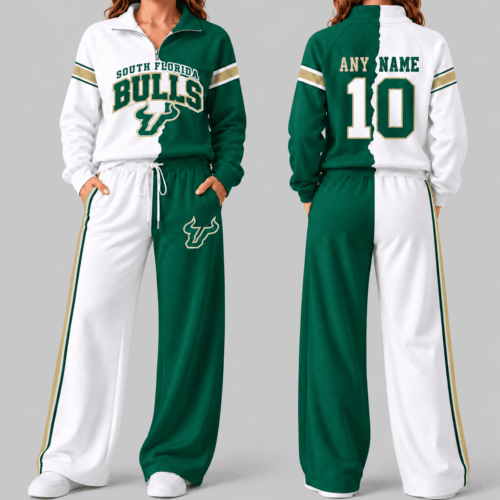 South Florida Bulls | NCAA Split Color Quarter Zip Wide Leg Set TD