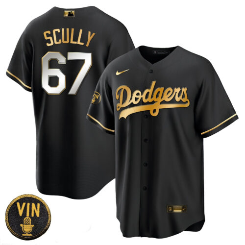 Los Angeles Dodgers Vin Scully Patch Gold Trim Jersey