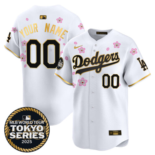 Los Angeles Dodgers Tokyo Series 2025 Gold Trim Vapor Premier Limited Custom Jersey V2 - Stitched