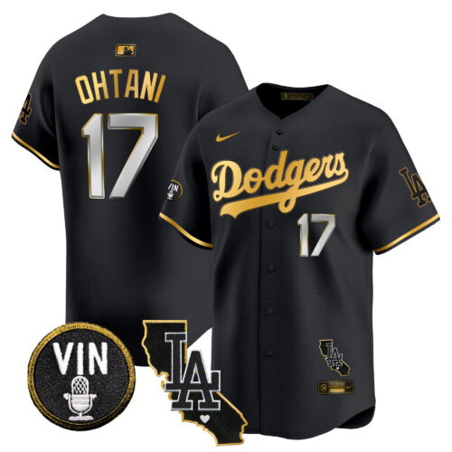 Men's Los Angeles Dodgers Vin & California Patch Gold Trim Vapor Premier Limited Jersey - All Stitched