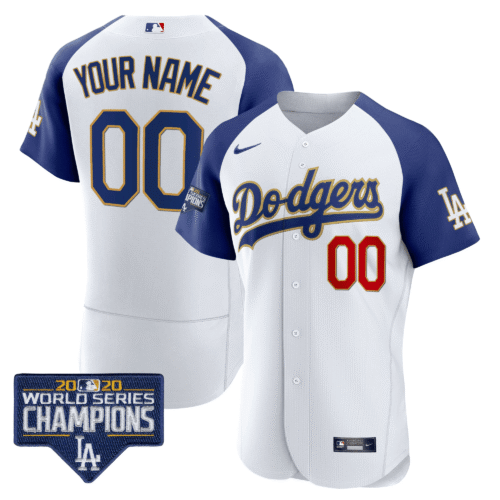 Los Angeles Dodgers World Series Champions Patch Flex Base Custom Jersey - All Stitched