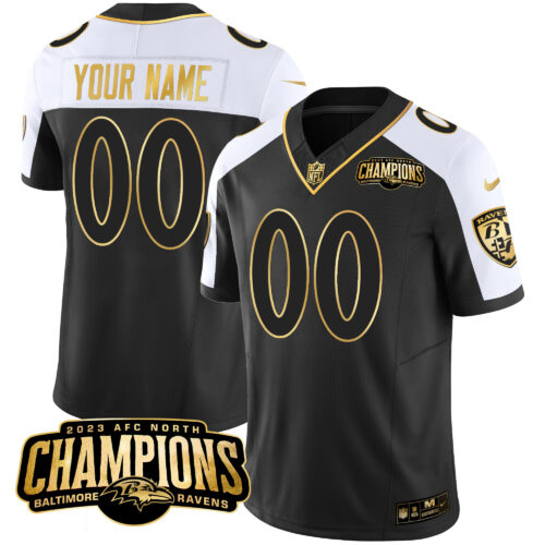 Baltimore Ravens 2023 AFC North Champions Patch Gold Vapor Custom Jersey - All Stitched