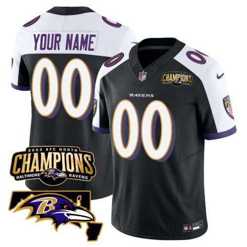 Baltimore Ravens 2023 AFC North Champions & Maryland Patch Vapor Custom Jersey - All Stitched