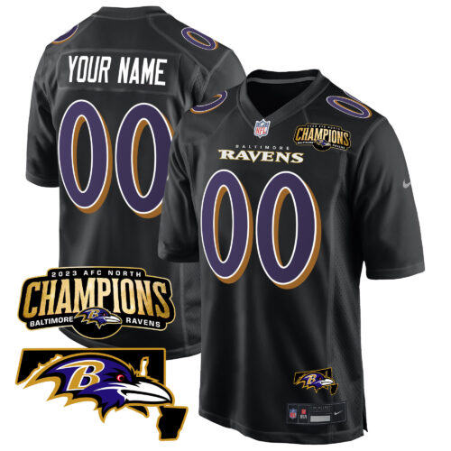 Baltimore Ravens 2023 AFC North Champions & Maryland Patch Game Custom Jersey - All Stitched
